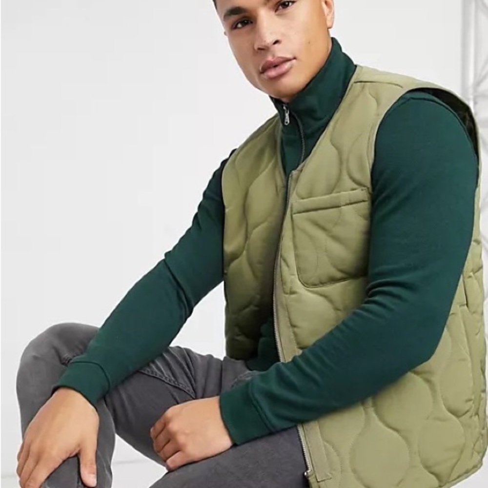 Topman Green Padded/Quilted Vest
